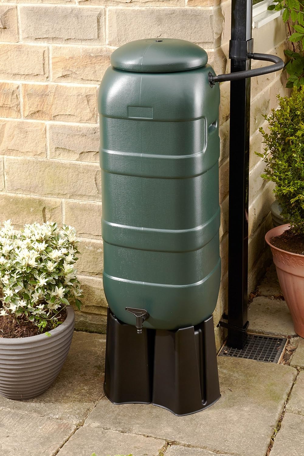 Mini Rainsaver 100 litre Water Butt Kit with Lid, Tap, Stand and Rain Diverter Kit Green