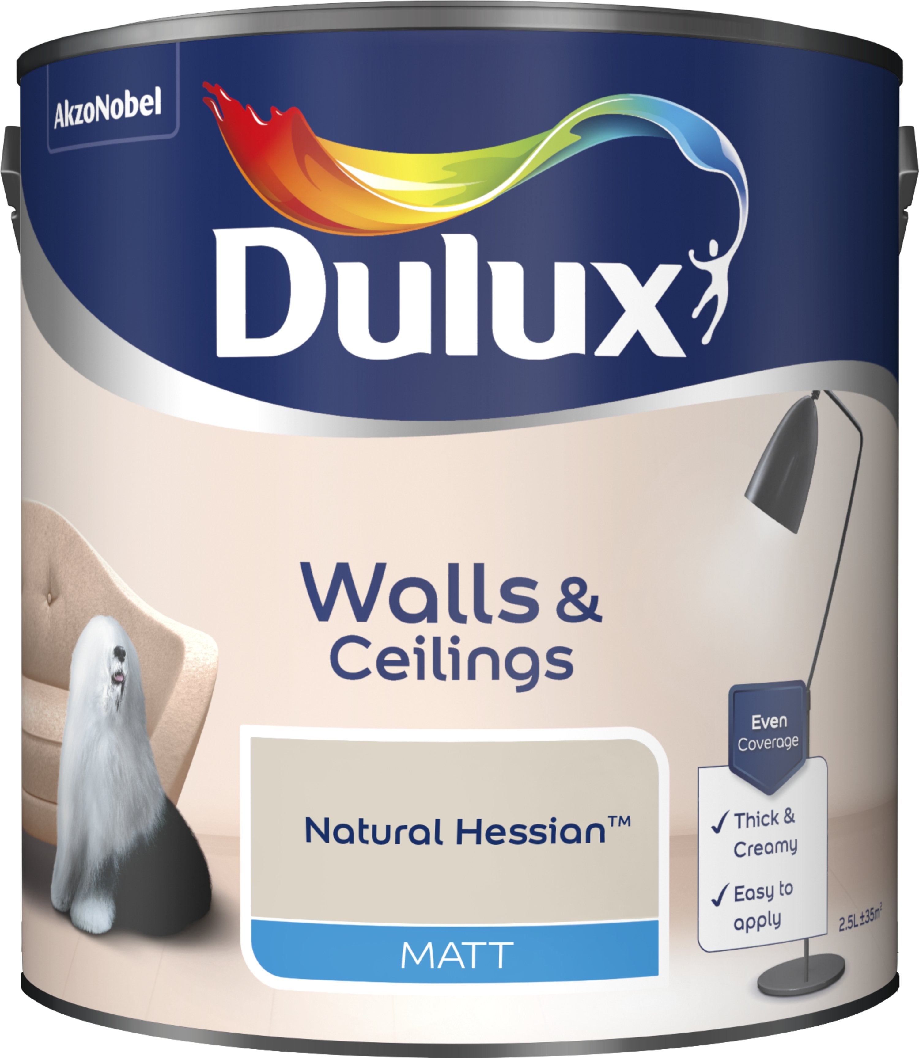 Dulux Matt Emulsion Paint For Walls And Ceilings - Natural Hessian 2.5L Garden & Diy  Home