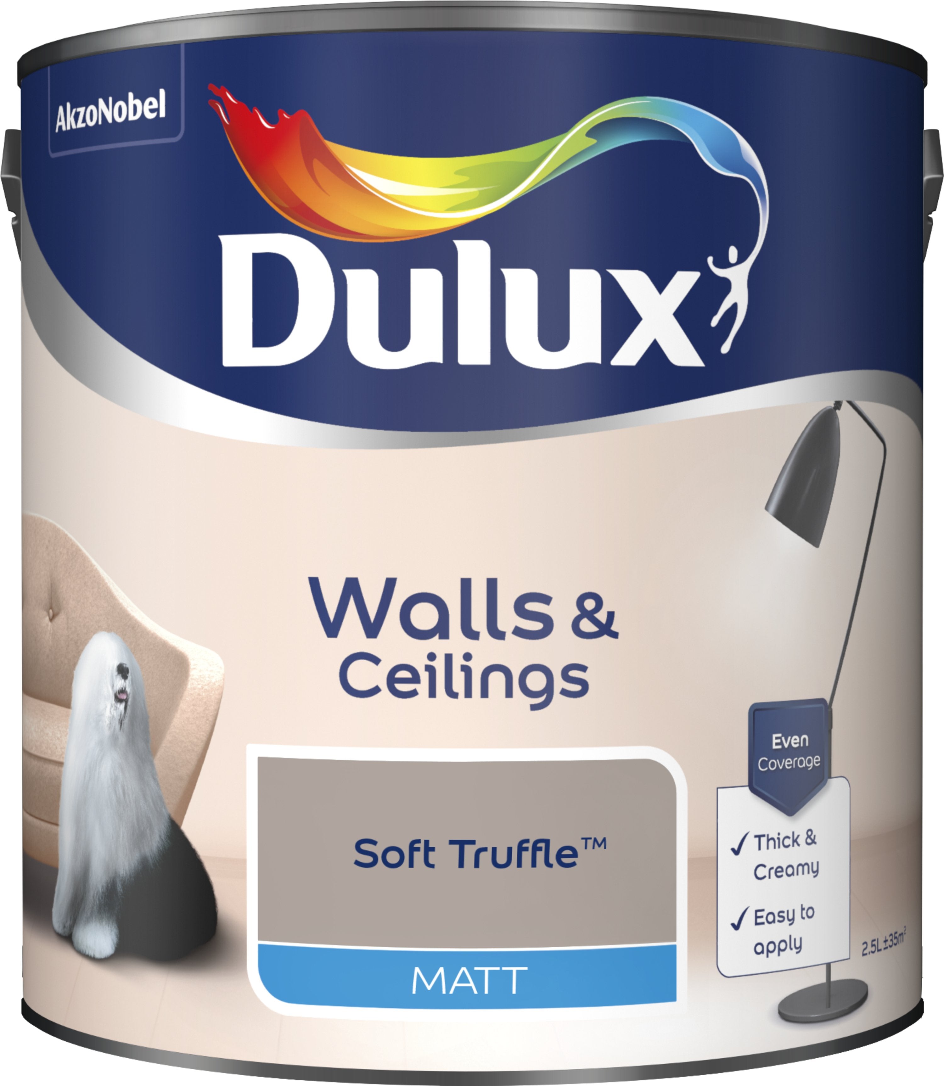 Dulux Matt Emulsion Paint For Walls And Ceilings - Soft Truffle 2.5L Garden & Diy  Home Improvements