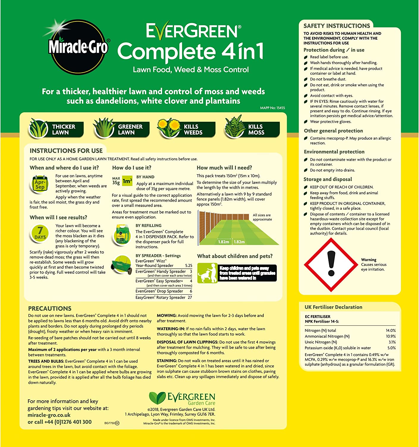 Miracle-Gro Complete 4 in 1 Lawn Food 150 m2 (New 'Easy Carry' Bag) Lawn food Weed & Moss Control