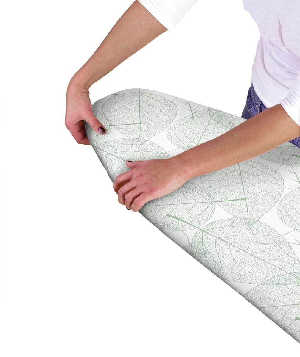 Modern Easy Fit Elasticated Ironing Board Cover - Green Leaves