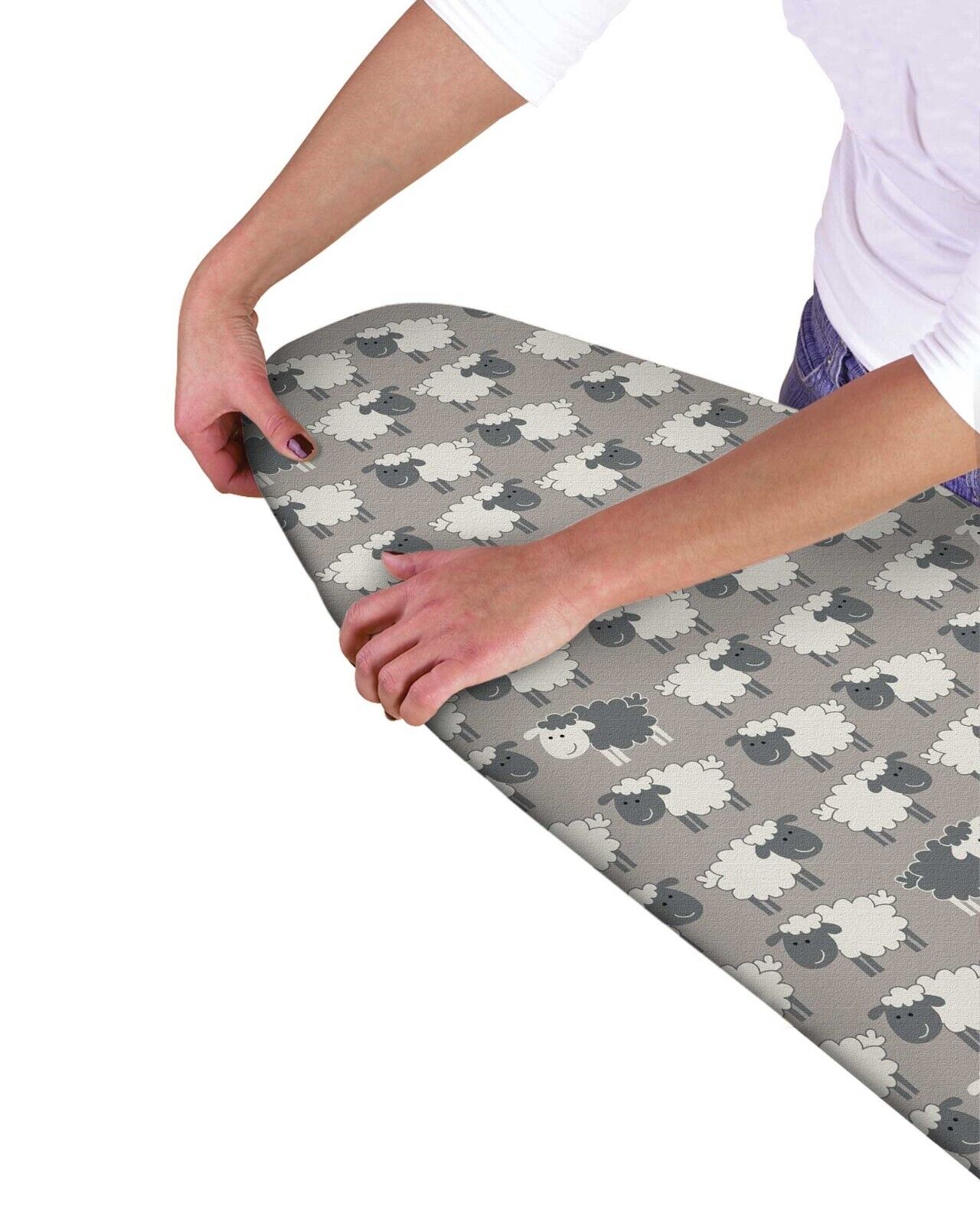 Modern Easy Fit Elasticated Ironing Board Cover - Natural Brown Sheep
